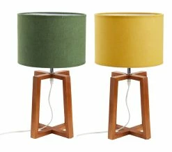 Grosses soldes 🥰 LINEA NATURA Lampe à poser bois H. 44,5 cm EVE Vert ou moutarde 👏