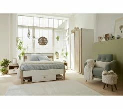 Nouveau 🎉 LINEA NATURA Lit 140x190 cm HEVA imitation chêne et blanc 🎁 -Linea Natura Soldes 2023 3397701861106 AMB9 120050