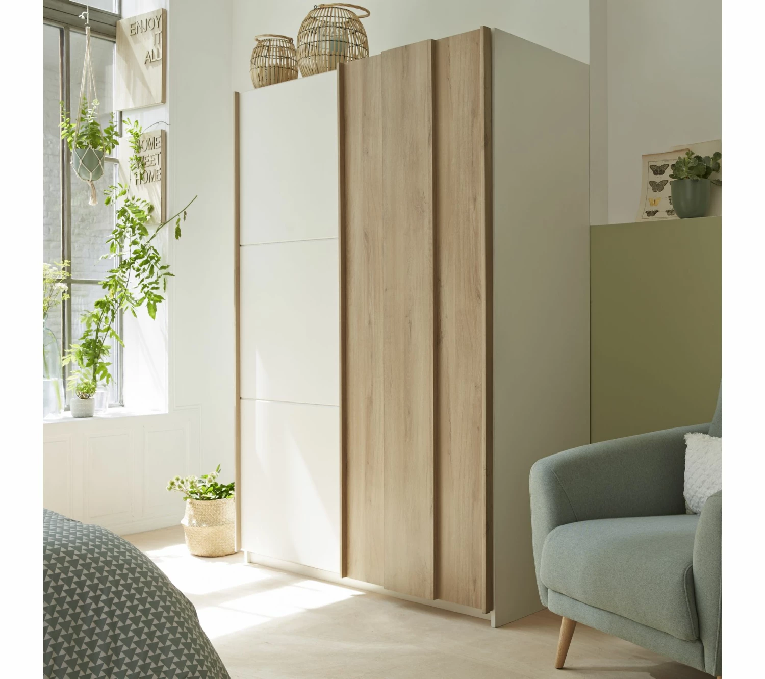 De gros 🎉 LINEA NATURA Armoire 2 portes coulissantes L.140 cm HEVA imitation chêne et blanc 😉 3 De gros 🎉 LINEA NATURA Armoire 2 portes coulissantes L.140 cm HEVA imitation chêne et blanc 😉