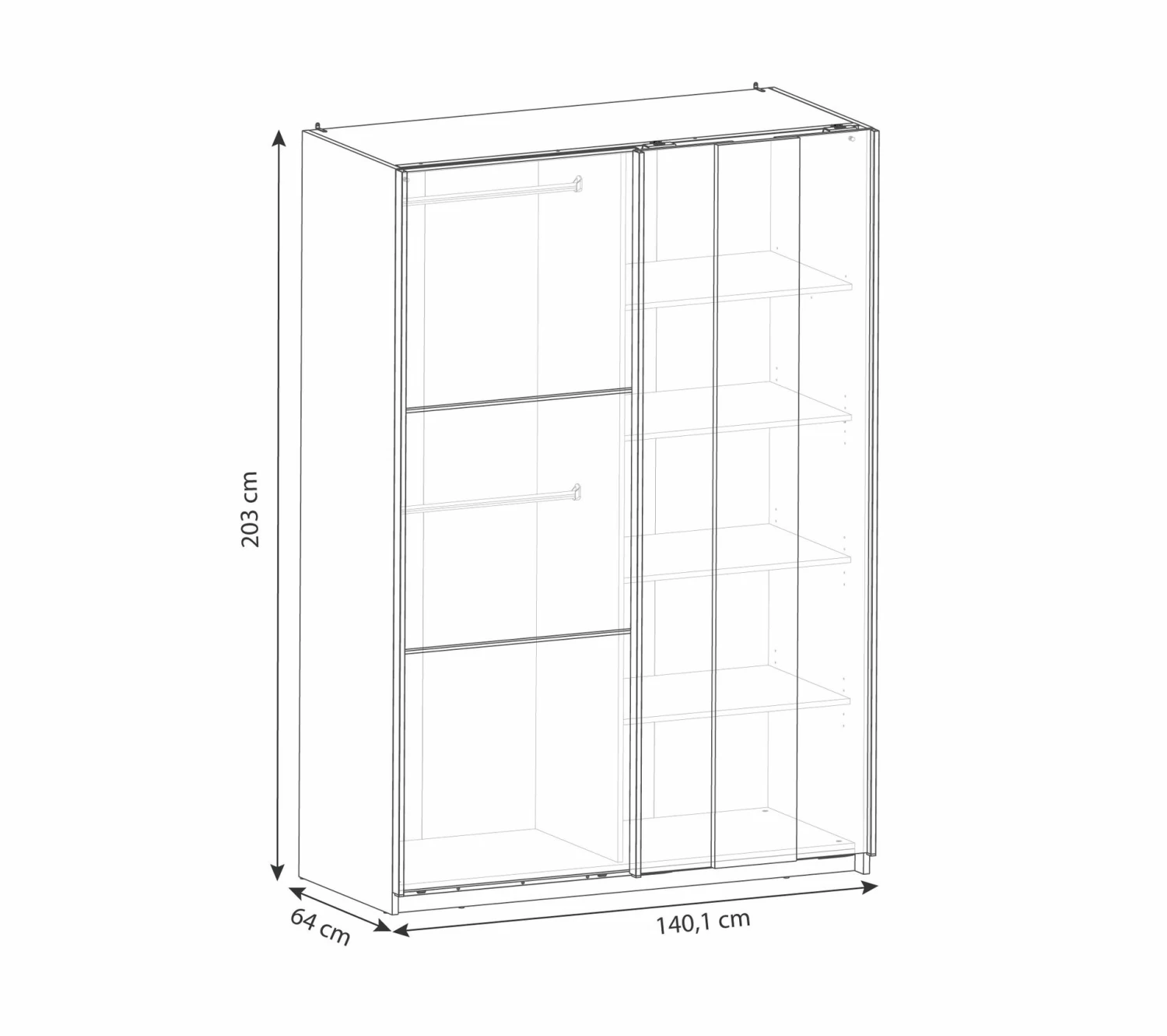 De gros 🎉 LINEA NATURA Armoire 2 portes coulissantes L.140 cm HEVA imitation chêne et blanc 😉 9 De gros 🎉 LINEA NATURA Armoire 2 portes coulissantes L.140 cm HEVA imitation chêne et blanc 😉 – Image 7