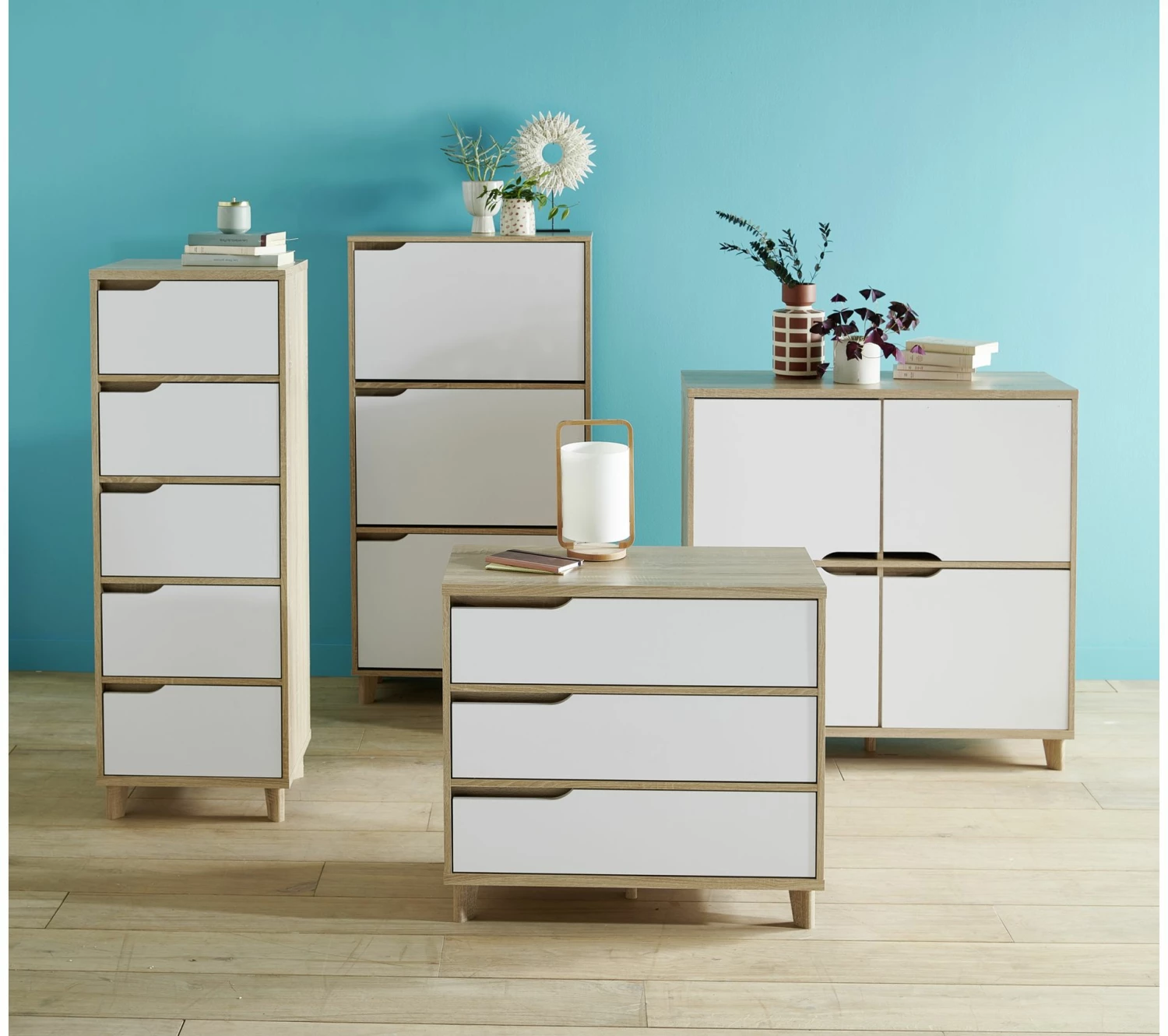 Nouveau 👍 LINEA NATURA Chevet 1 tiroir 1 niche Nordic imitation chêne et blanc 👍 10 Nouveau 👍 LINEA NATURA Chevet 1 tiroir 1 niche Nordic imitation chêne et blanc 👍 – Image 8