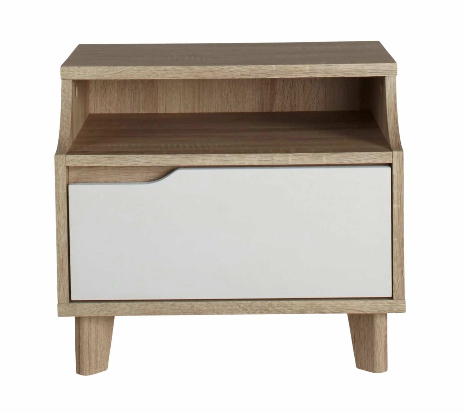 Nouveau 👍 LINEA NATURA Chevet 1 tiroir 1 niche Nordic imitation chêne et blanc 👍 4 Nouveau 👍 LINEA NATURA Chevet 1 tiroir 1 niche Nordic imitation chêne et blanc 👍 – Image 2