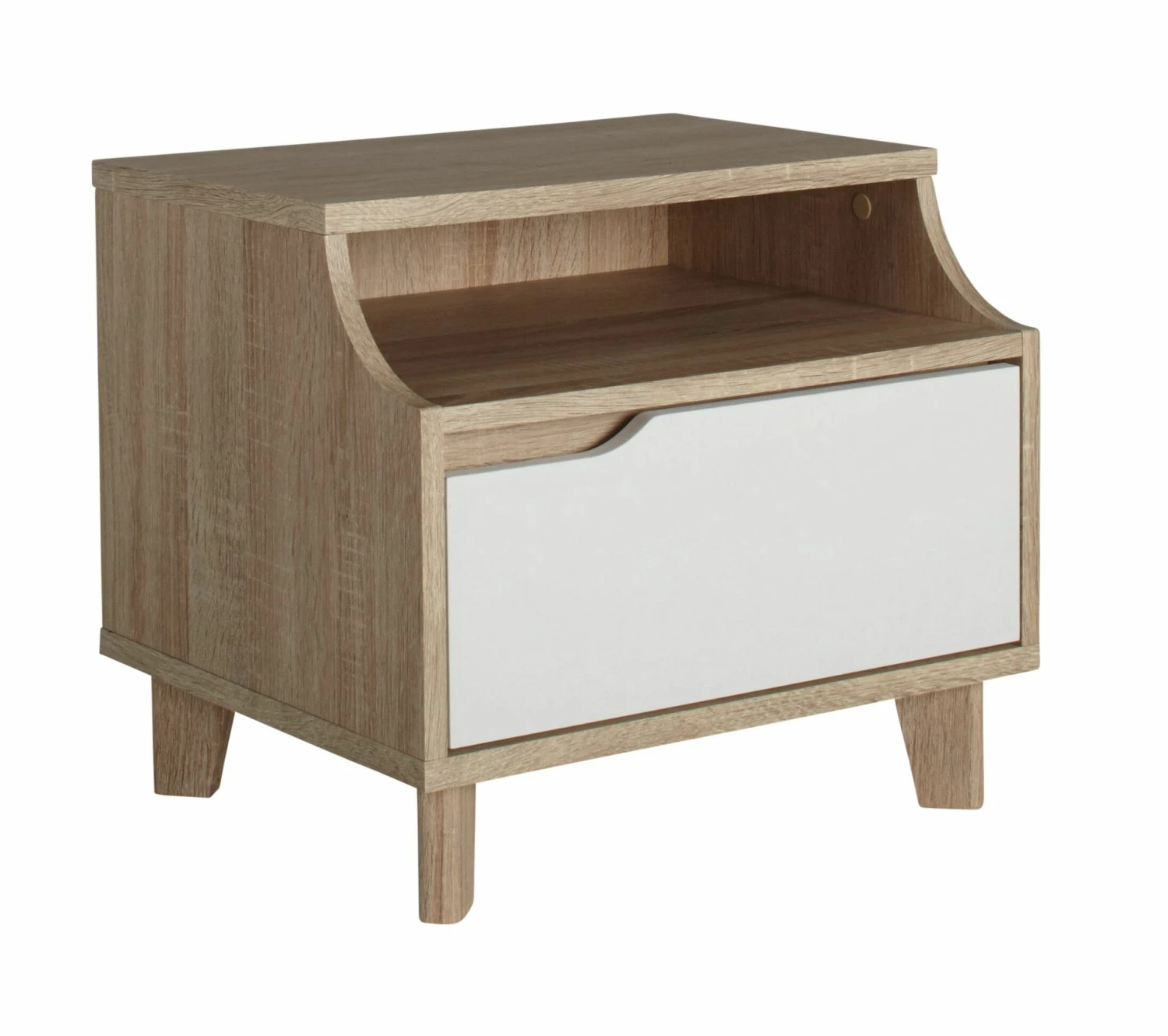 Nouveau 👍 LINEA NATURA Chevet 1 tiroir 1 niche Nordic imitation chêne et blanc 👍 5 Nouveau 👍 LINEA NATURA Chevet 1 tiroir 1 niche Nordic imitation chêne et blanc 👍 – Image 3