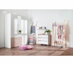 Tout neuf ⭐ LINEA NATURA Commode 3 tiroirs Nordic imitation chêne et blanc ⭐