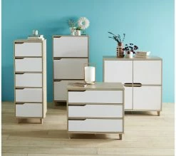 Tout neuf ⭐ LINEA NATURA Commode 3 tiroirs Nordic imitation chêne et blanc ⭐ -Linea Natura Soldes 2023 4894223196123 AMB9 138300