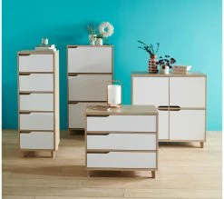 Meilleur prix 👍 LINEA NATURA Chiffonnier 5 tiroirs Nordic imitation chêne et blanc 🎉