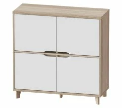 Tout neuf 👍 LINEA NATURA Rangement 4 portes Nordic imitation chêne et blanc 😍 -Linea Natura Soldes 2023 4894223196154 P