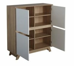 Tout neuf 👍 LINEA NATURA Rangement 4 portes Nordic imitation chêne et blanc 😍 -Linea Natura Soldes 2023 4894223196154 Z1