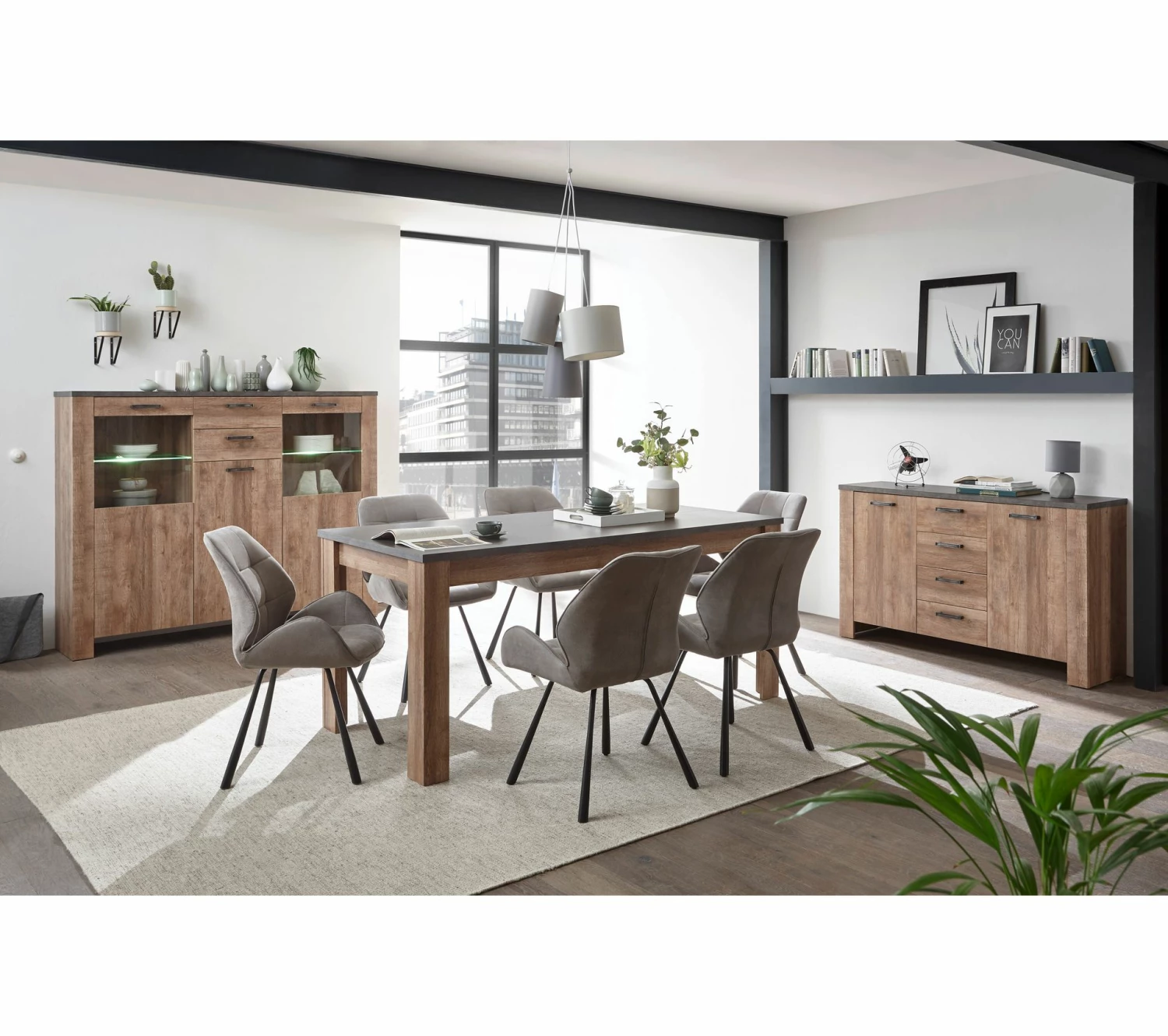 Vente flash ❤️ LINEA NATURA Buffet 3 portes 4 tiroirs ANVERS imitation chêne vieilli/ béton 🛒 3 Vente flash ❤️ LINEA NATURA Buffet 3 portes 4 tiroirs ANVERS imitation chêne vieilli/ béton 🛒
