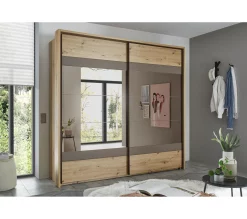 Vente flash 🤩 LINEA NATURA Armoire 2 portes coulissantes L.225 cm PRESTIGE imitation chêne artisan 👍