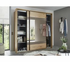 Vente flash 🤩 LINEA NATURA Armoire 2 portes coulissantes L.225 cm PRESTIGE imitation chêne artisan 👍 -Linea Natura Soldes 2023 5901738032088 AMB4