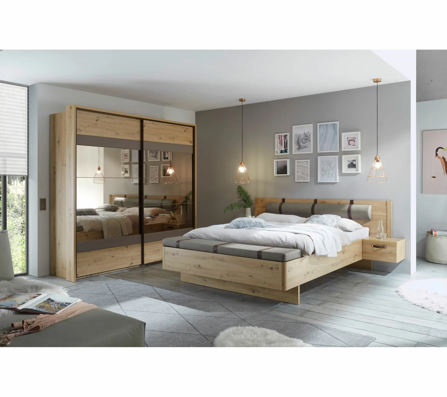 Budget 💯 LINEA NATURA Lit 160x200 cm chevets et banc intégrés PRESTIGE imitation chêne artisan 🔔 3 Budget 💯 LINEA NATURA Lit 160x200 cm chevets et banc intégrés PRESTIGE imitation chêne artisan 🔔