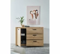 Meilleur prix 🎁 LINEA NATURA Commode 3 tiroirs 1 porte PRESTIGE imitation chêne artisan ✔️