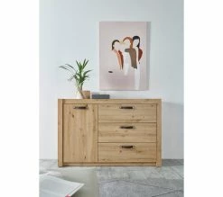 Meilleur prix 🎁 LINEA NATURA Commode 3 tiroirs 1 porte PRESTIGE imitation ch&ecirc;ne artisan ✔️ -Linea Natura Soldes 2023 5901738032125 AMB3