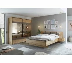 Acheter 🧨 LINEA NATURA Lit 140x190 cm chevets et banc intégrés PRESTIGE imitation chêne artisan 🌟