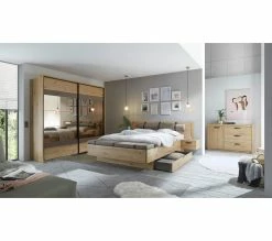 Acheter 🧨 LINEA NATURA Lit 140x190 cm chevets et banc int&eacute;gr&eacute;s PRESTIGE imitation ch&ecirc;ne artisan 🌟 -Linea Natura Soldes 2023 5901738032415 AMB5