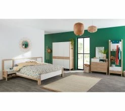 Meilleure affaire 😍 LINEA NATURA Lit 140x190 cm chevets et LED intégrés OMBRONE blanc et imitation chêne ✔️ -Linea Natura Soldes 2023 5904767834029 AMB10