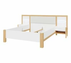 Meilleure affaire 😍 LINEA NATURA Lit 140x190 cm chevets et LED intégrés OMBRONE blanc et imitation chêne ✔️ -Linea Natura Soldes 2023 5904767834029 P