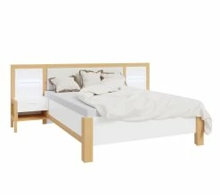 Meilleure affaire 😍 LINEA NATURA Lit 140x190 cm chevets et LED intégrés OMBRONE blanc et imitation chêne ✔️ -Linea Natura Soldes 2023 5904767834029 Q