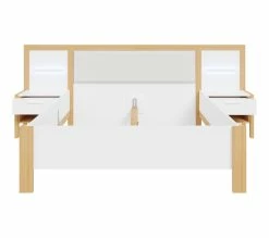 Meilleure affaire 😍 LINEA NATURA Lit 140x190 cm chevets et LED intégrés OMBRONE blanc et imitation chêne ✔️ -Linea Natura Soldes 2023 5904767834029 VO