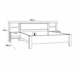 Meilleure affaire 😍 LINEA NATURA Lit 140x190 cm chevets et LED intégrés OMBRONE blanc et imitation chêne ✔️ -Linea Natura Soldes 2023 5904767834029 Z1