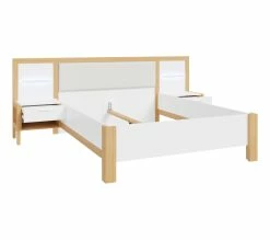 Meilleure affaire 😍 LINEA NATURA Lit 140x190 cm chevets et LED intégrés OMBRONE blanc et imitation chêne ✔️ -Linea Natura Soldes 2023 5904767834029 Z2