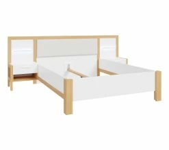 Meilleure affaire 😍 LINEA NATURA Lit 140x190 cm chevets et LED intégrés OMBRONE blanc et imitation chêne ✔️ -Linea Natura Soldes 2023 5904767834029 Z3