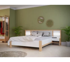 Les meilleures critiques de 🧨 LINEA NATURA Lit 160x200 cm chevets et LED intégrés OMBRONE blanc et imitation chêne 🤩